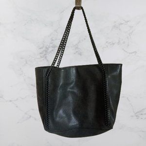 Chain Strap Detail Faux Leather Maxi Tote Bag